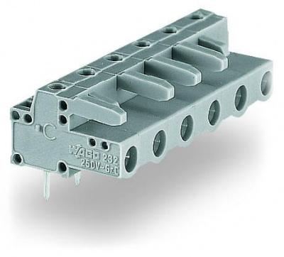 232-835 Розетка под пайку THT; 0.6 x 1.0 mm solder pin; угловые; Шаг контактов 7,5 мм; 5-пол.