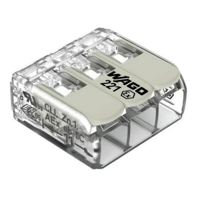 221-483 Соединитель для сращивания COMPACT; для всех типов проводников; макс. 4 мм²; 3-проводн.; с рычагами; прозрачный корпус